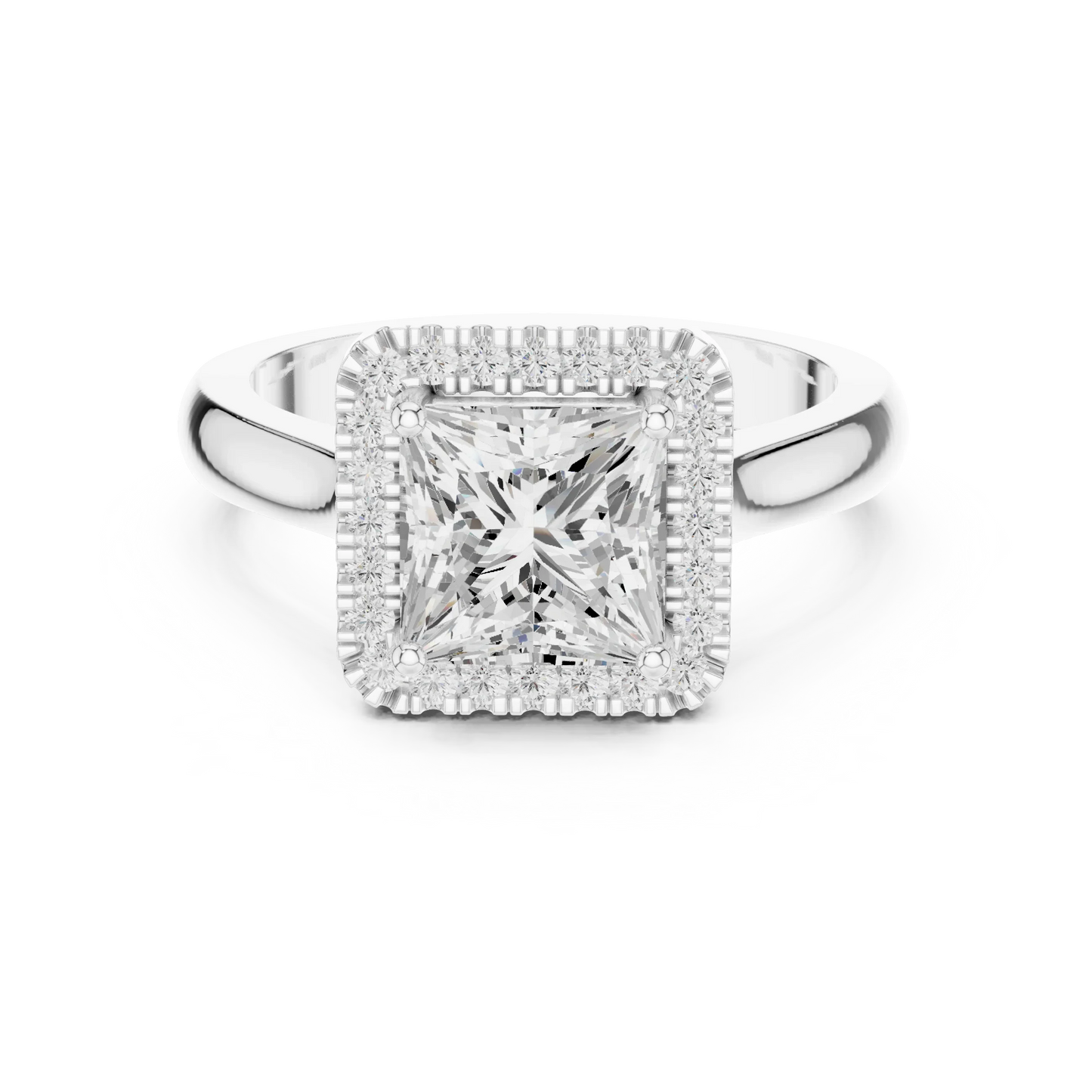 Princess cut halo ring with lab-grown diamond in white gold, elegant and timeless design, Australia collection