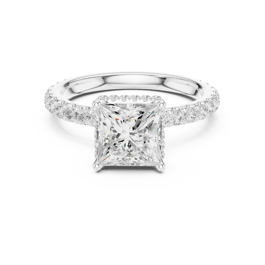 Princess hidden halo ring in white gold with pave diamond band and lab-grown diamond 鈥?Australia