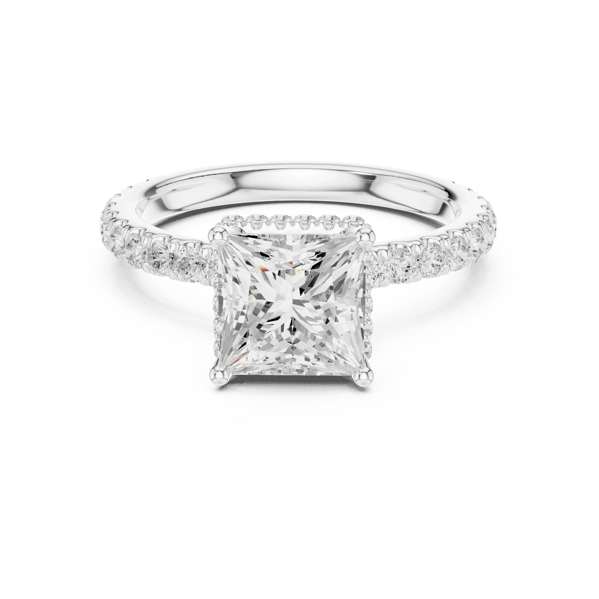 Princess hidden halo ring in white gold with pave diamond band and lab-grown diamond 鈥?Australia