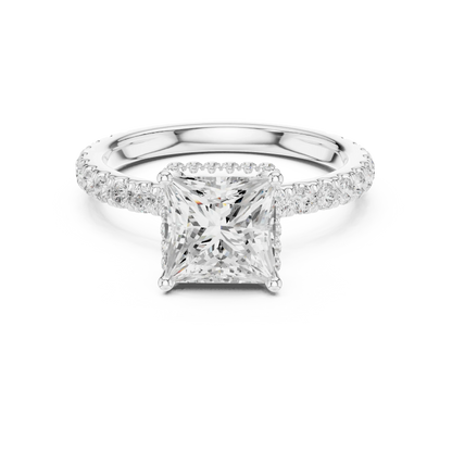 Princess hidden halo ring in white gold with pave diamond band and lab-grown diamond 鈥?Australia