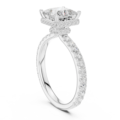 Back view of white gold princess hidden halo ring with pave diamond band and lab-grown diamond 鈥?Australia