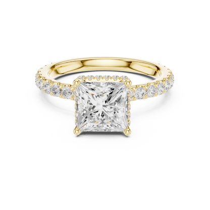Princess hidden halo ring in yellow gold with pave diamond band and lab-grown diamond 鈥?Australia