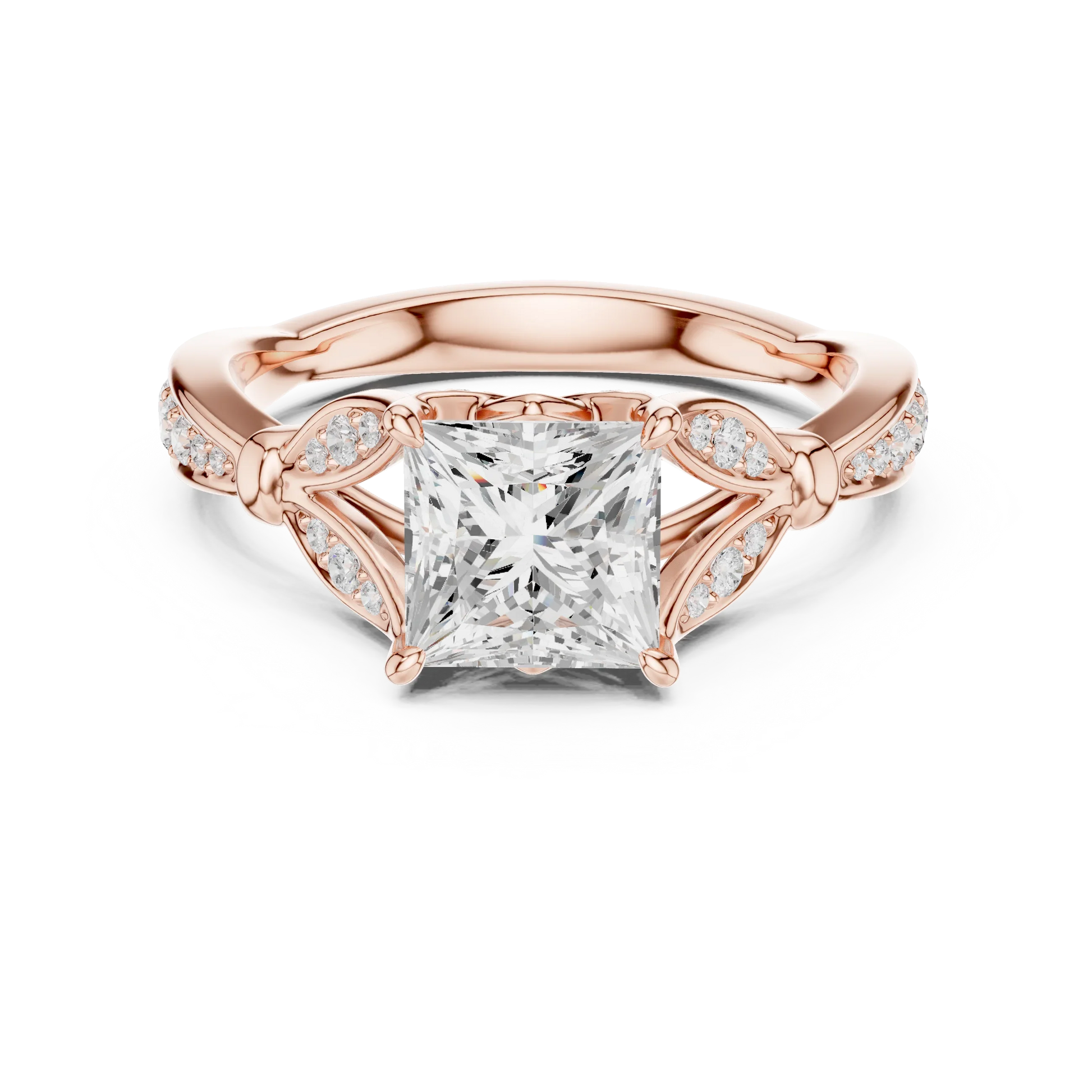 Princess solitaire ring in rose gold with floral milgrain pave band and lab-grown diamond – Australia