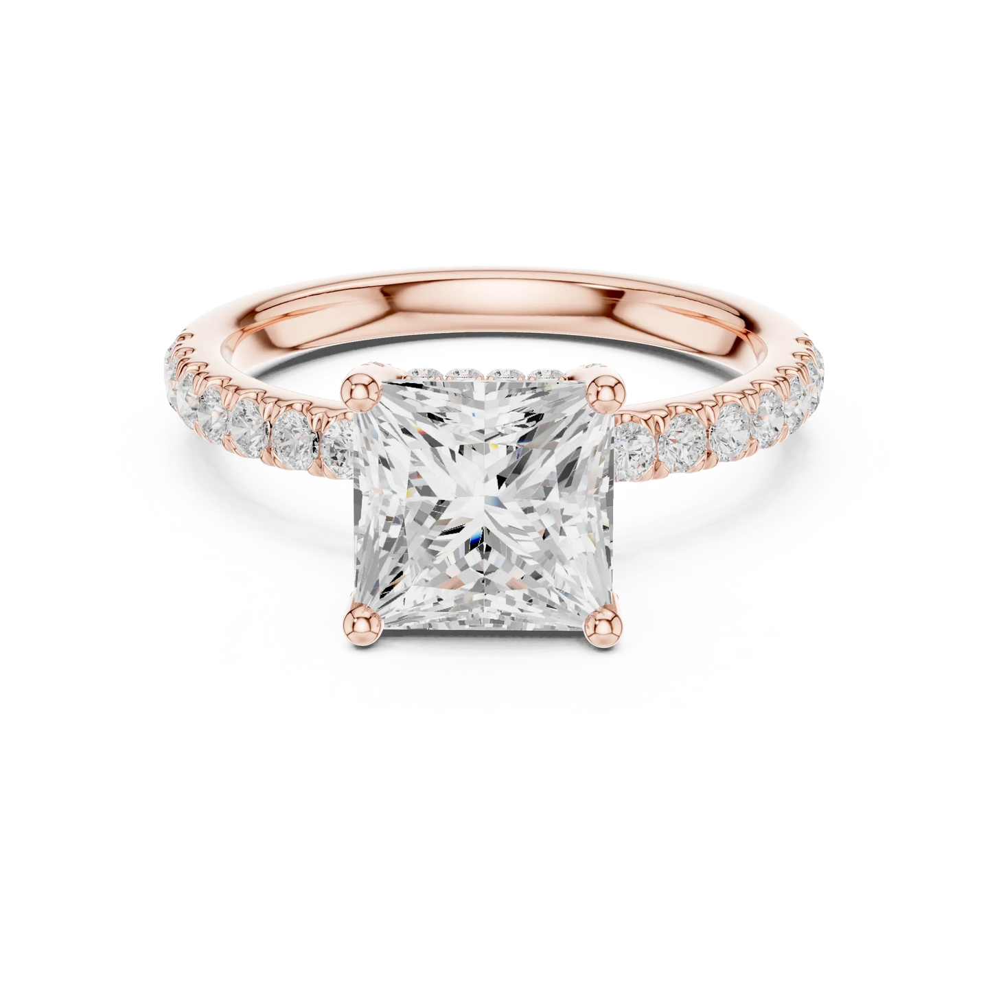 Princess solitaire ring in rose gold with thin pave band and lab-grown diamond – Australia
