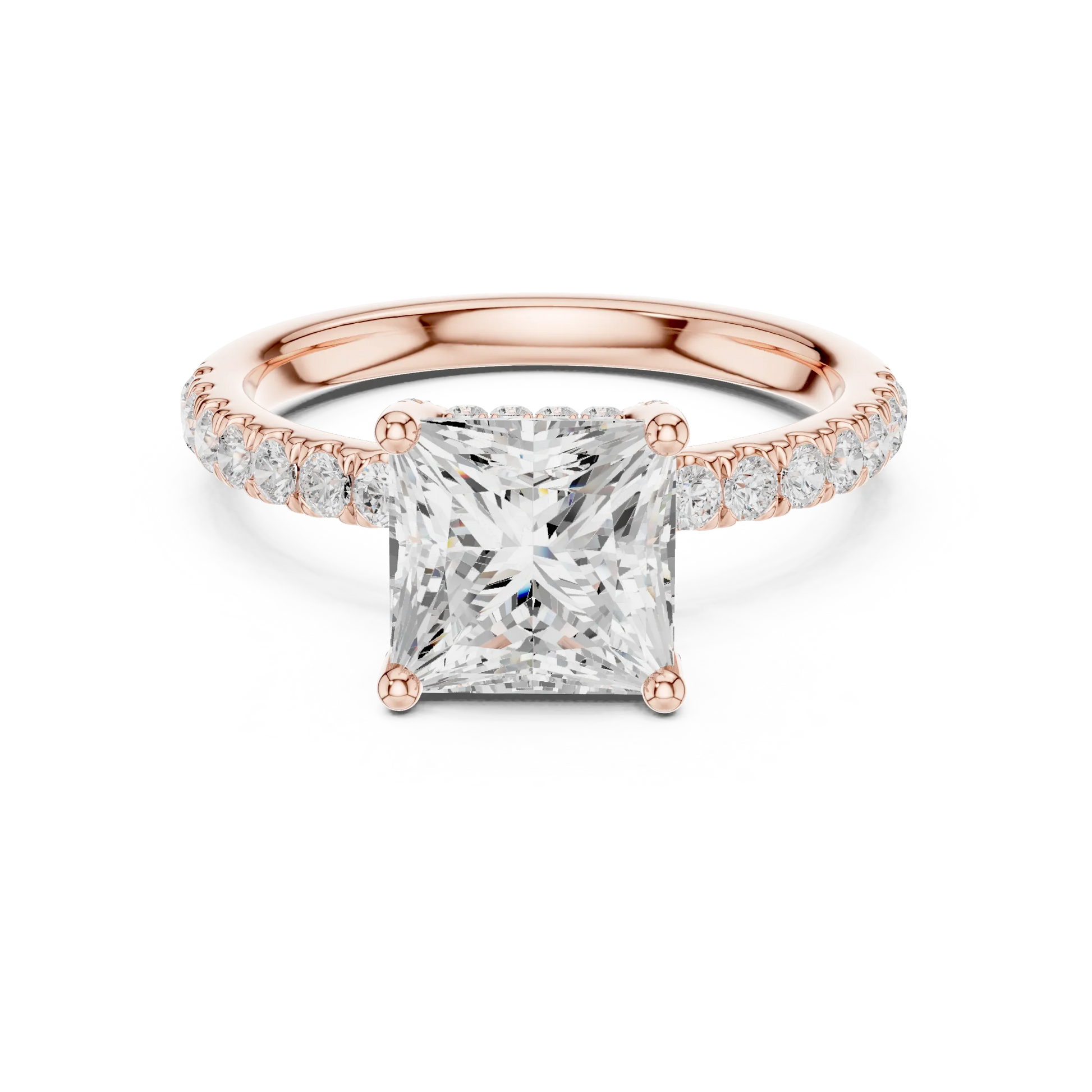 Princess solitaire ring in rose gold with thin pave band and lab-grown diamond – Australia