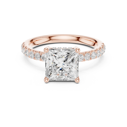 Princess solitaire ring in rose gold with thin pave band and lab-grown diamond – Australia