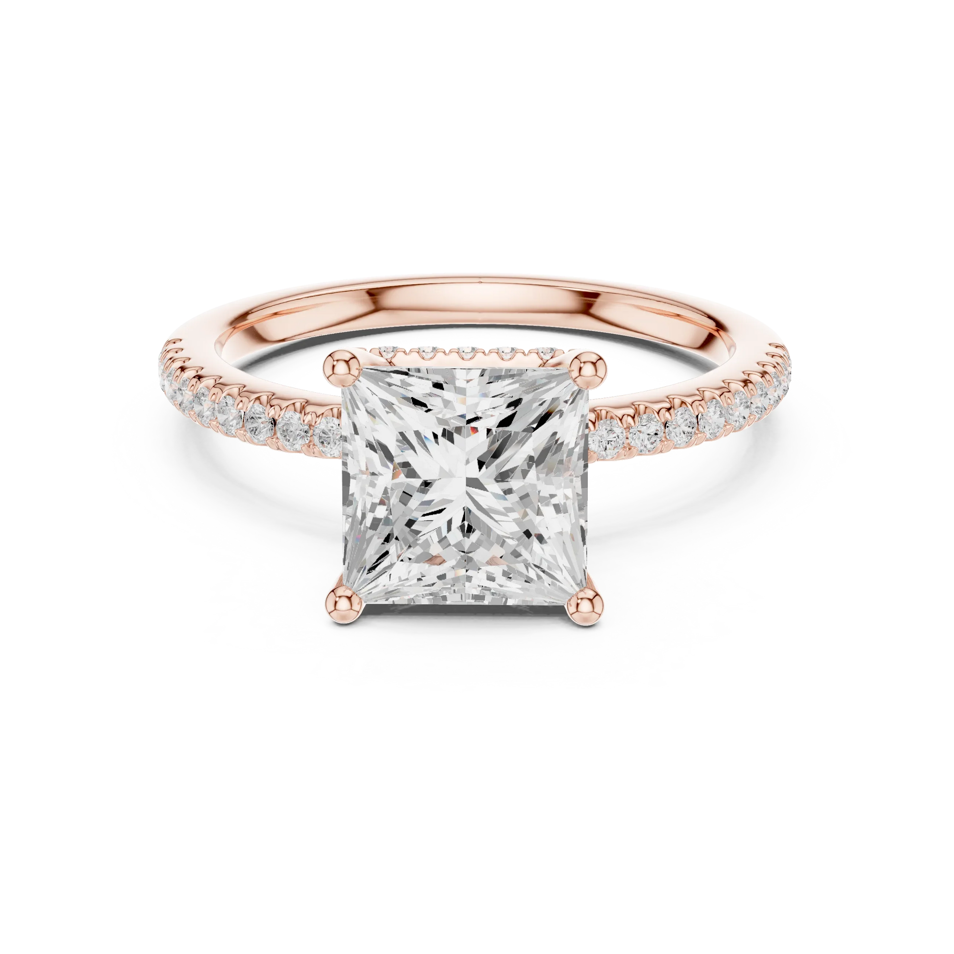 Princess solitaire ring in rose gold with thin pave band and lab-grown diamond – Australia