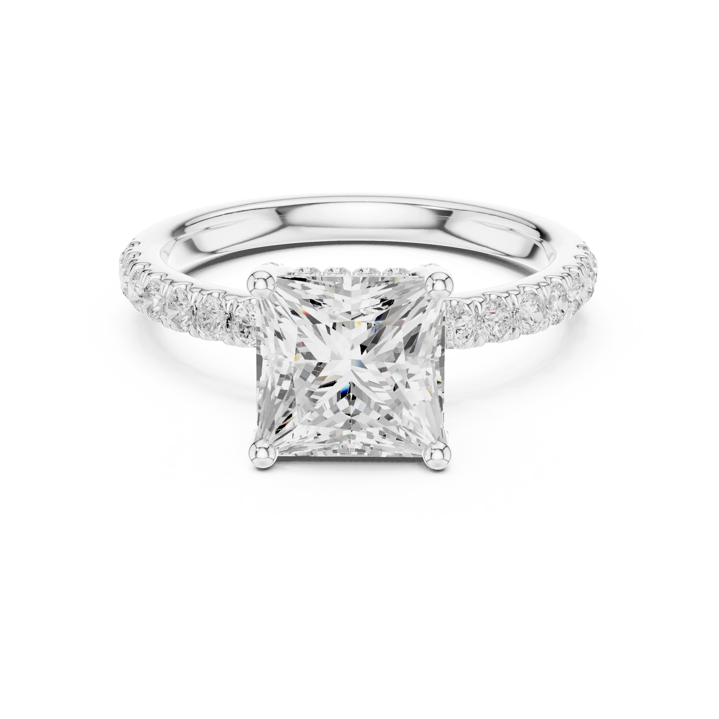 Princess solitaire ring in white gold with thin pave band and lab-grown diamond – Australia