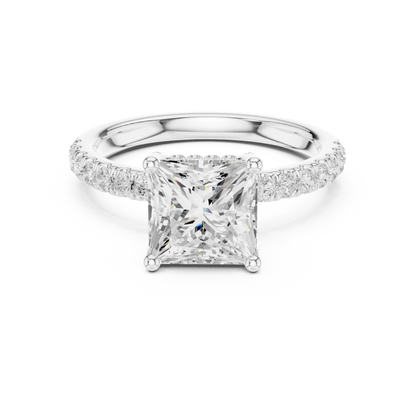 Princess solitaire ring in white gold with thin pave band and lab-grown diamond – Australia