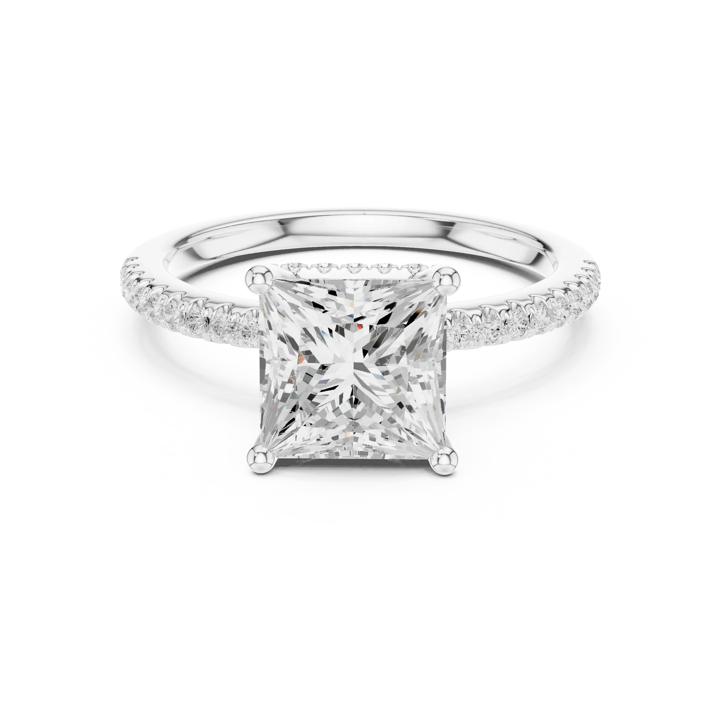Princess solitaire ring in white gold with thin pave band and lab-grown diamond – Australia