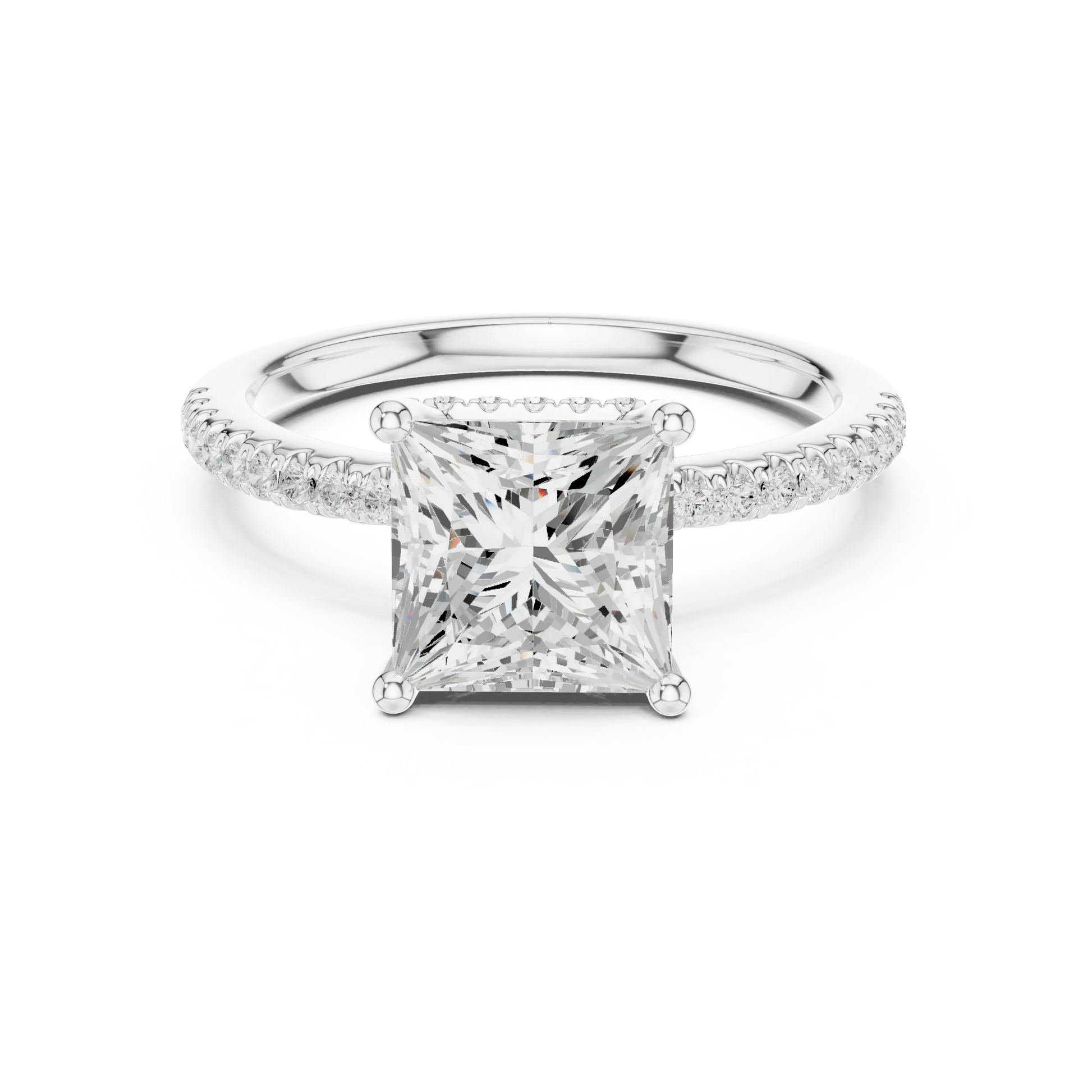 Princess solitaire ring in white gold with thin pave band and lab-grown diamond – Australia