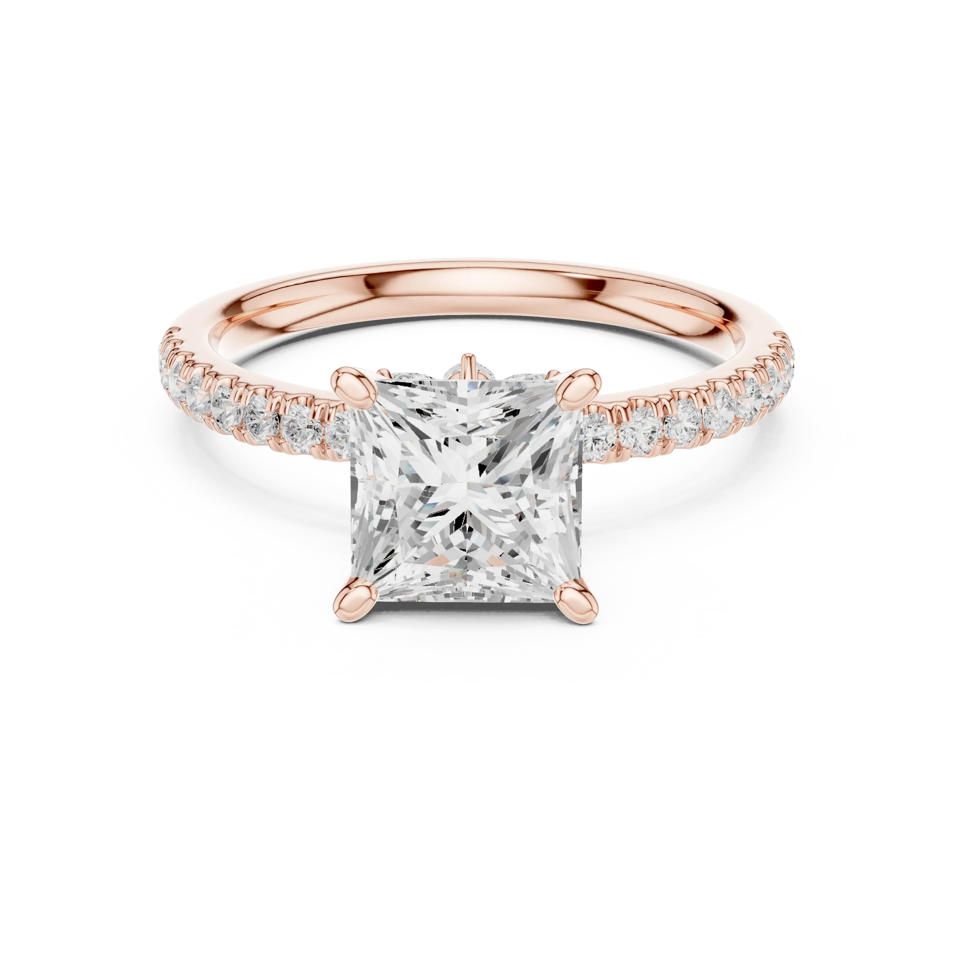 Princess solitaire ring in rose gold with pave diamond band and lab-grown diamond – Australia