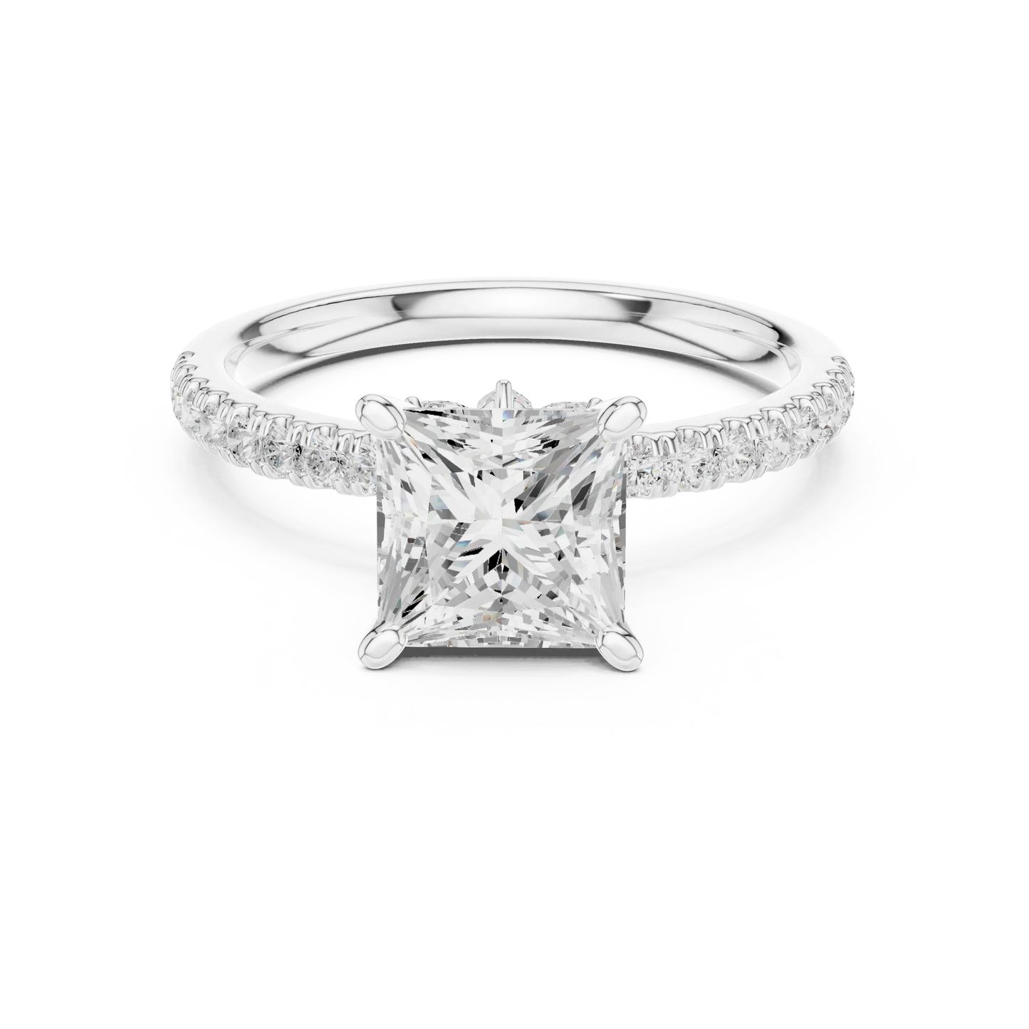Princess solitaire ring in white gold with pave diamond band and lab-grown diamond – Australia