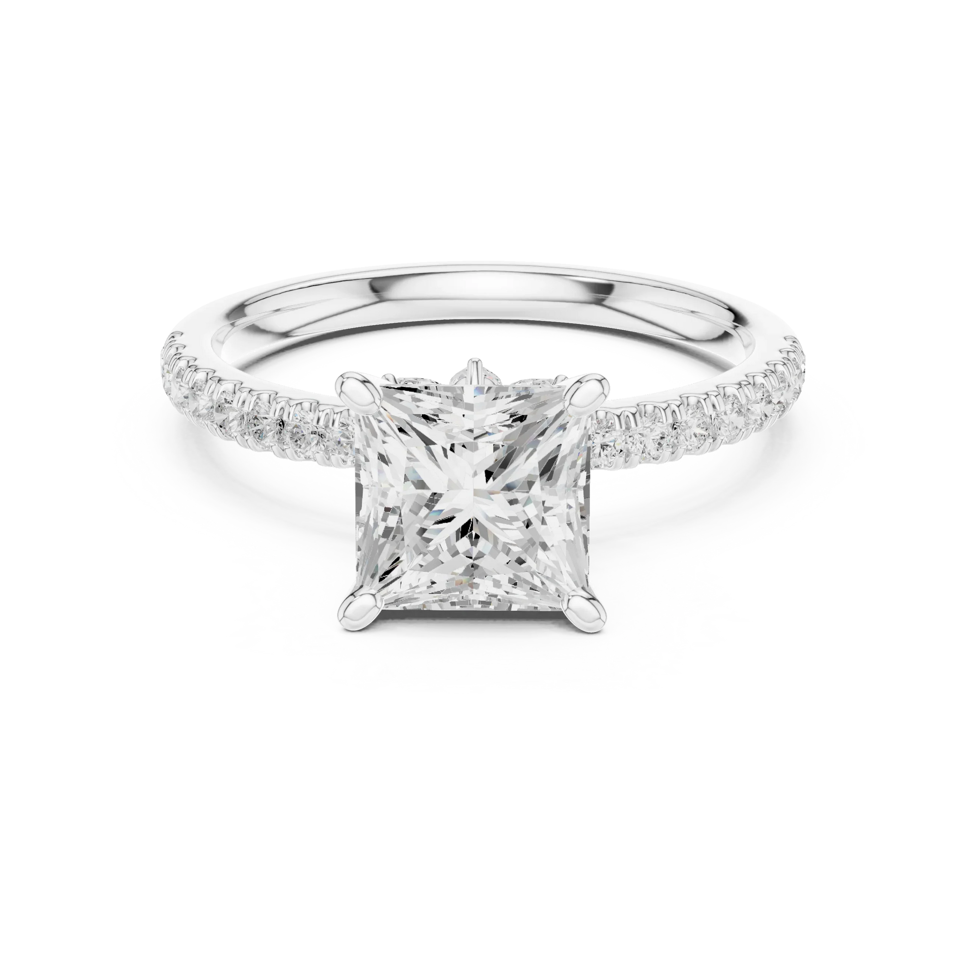 Princess solitaire ring in white gold with pave diamond band and lab-grown diamond – Australia