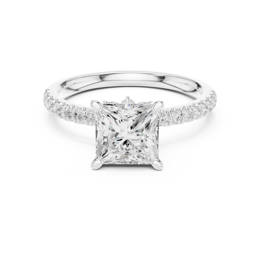 Princess solitaire ring in white gold with pave diamond band and lab-grown diamond – Australia