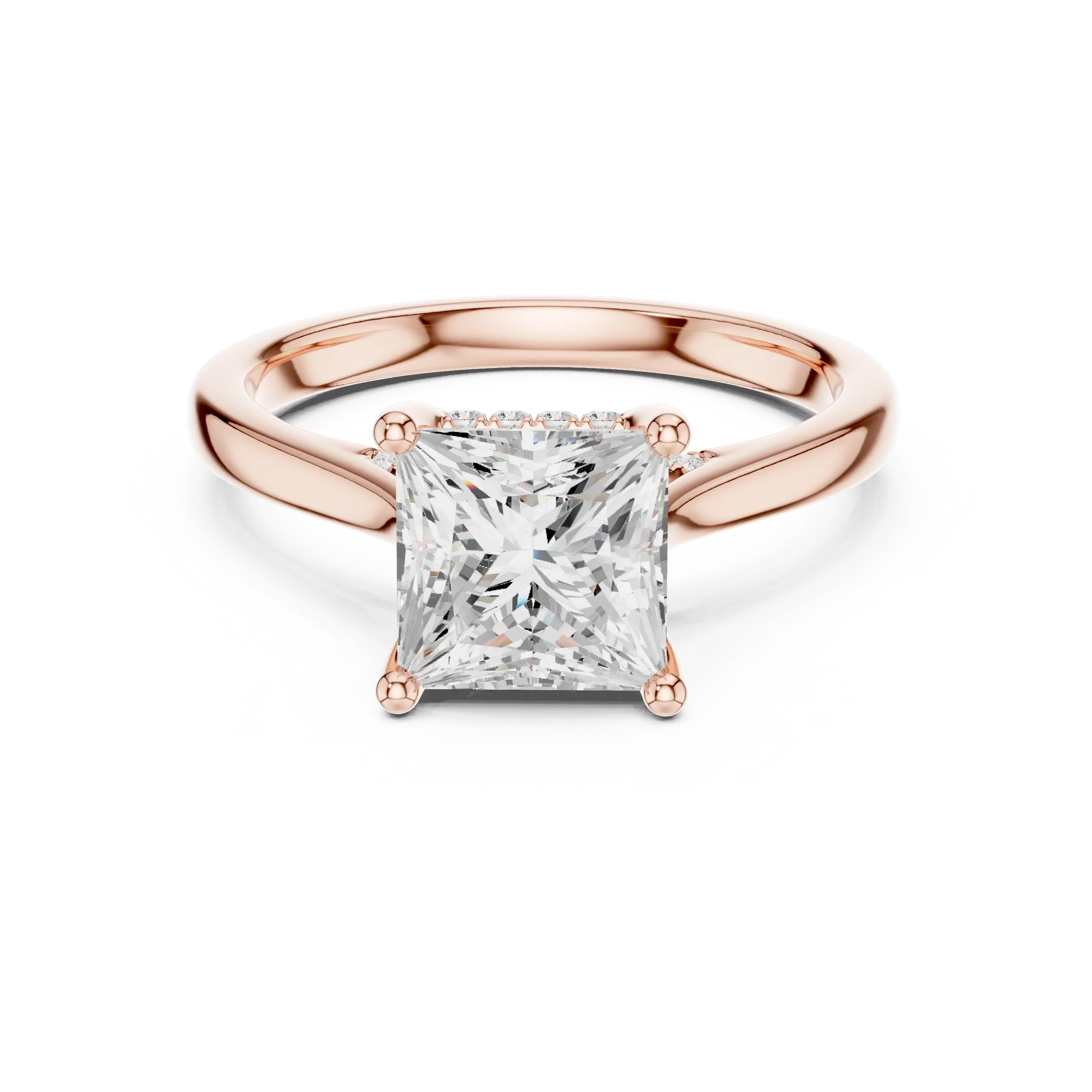 Princess solitaire ring in rose gold with plain domed band and lab-grown diamond – Australia