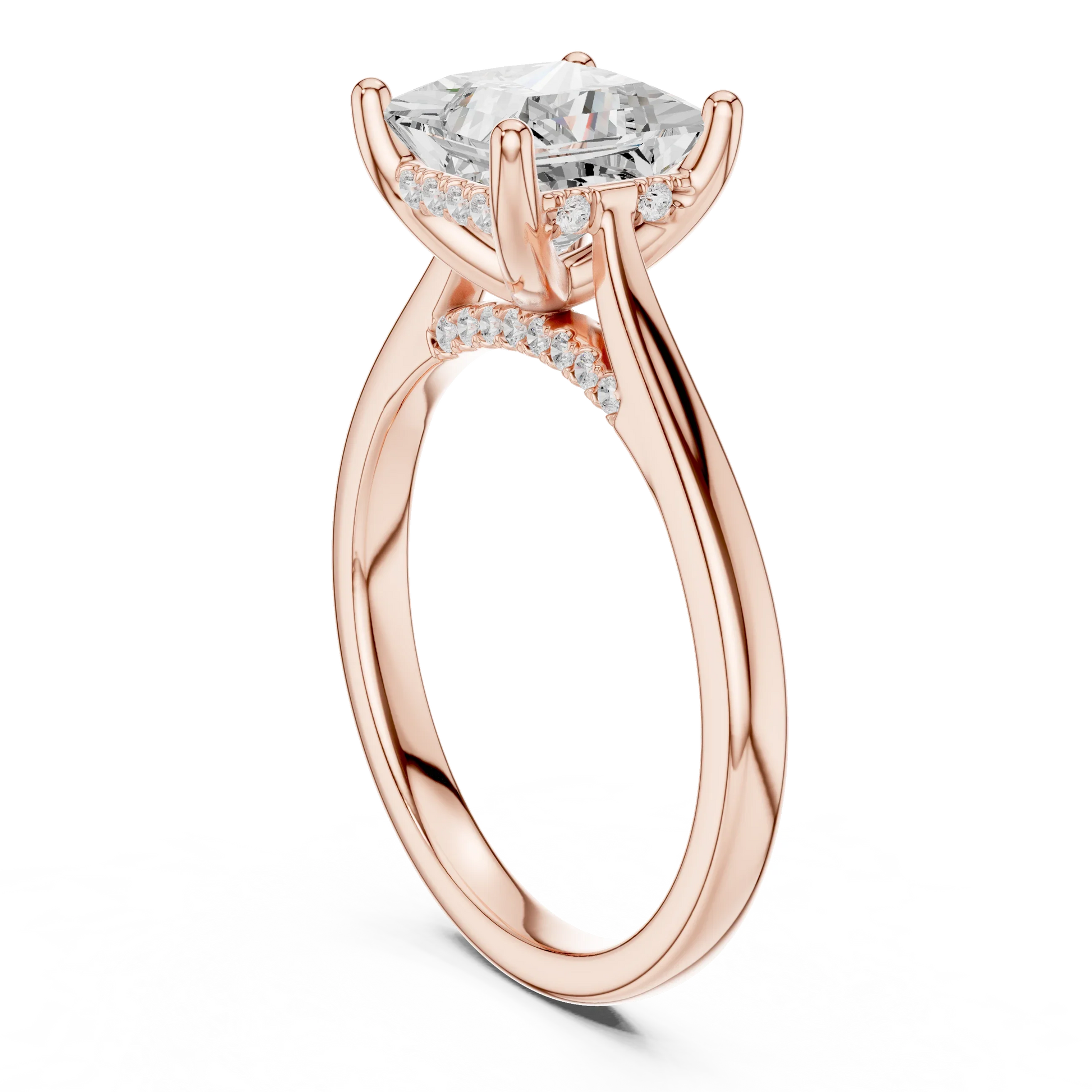 Back view of rose gold princess solitaire ring with plain domed band and lab-grown diamond – Australia
