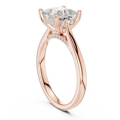 Back view of rose gold princess solitaire ring with plain domed band and lab-grown diamond – Australia