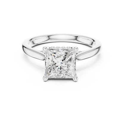 Princess solitaire ring in white gold with plain domed band and lab-grown diamond – Australia