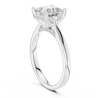 Back view of white gold princess solitaire ring with plain domed band and lab-grown diamond – Australia