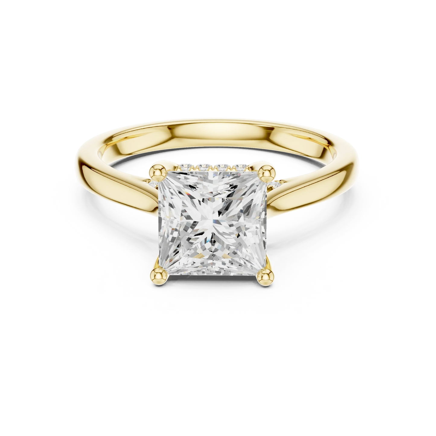 Princess solitaire ring in yellow gold with plain domed band and lab-grown diamond – Australia