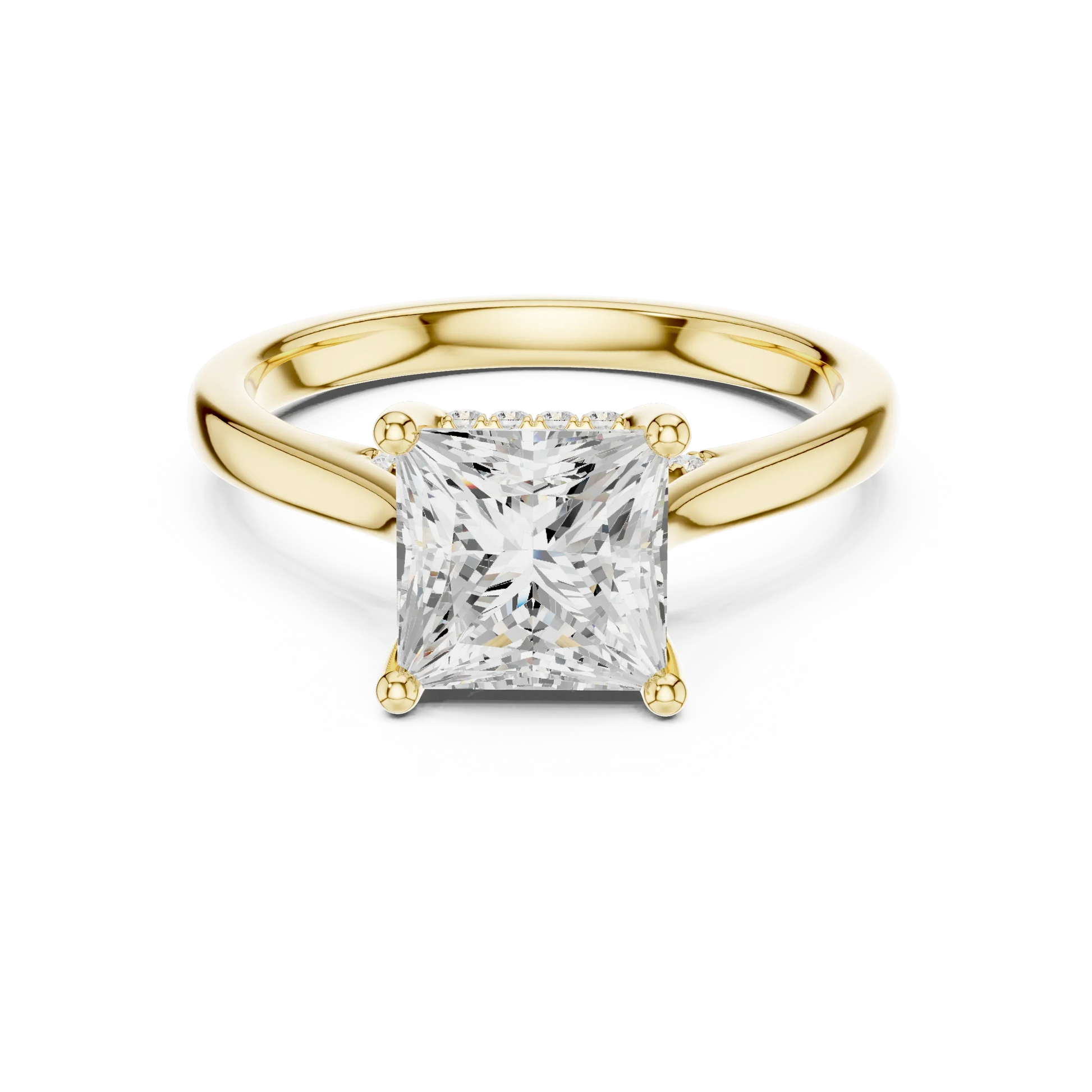 Princess solitaire ring in yellow gold with plain domed band and lab-grown diamond – Australia