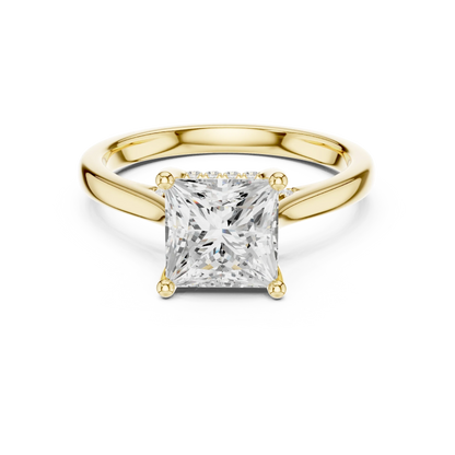 Princess solitaire ring in yellow gold with plain domed band and lab-grown diamond – Australia