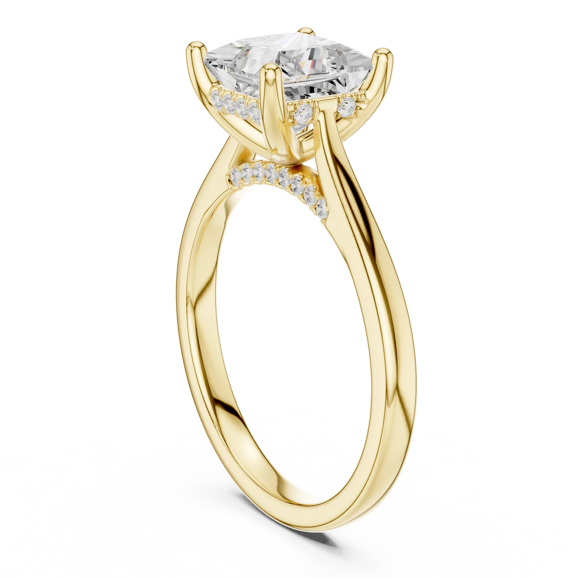 Back view of yellow gold princess solitaire ring with plain domed band and lab-grown diamond – Australia