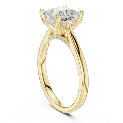 Back view of yellow gold princess solitaire ring with plain domed band and lab-grown diamond – Australia