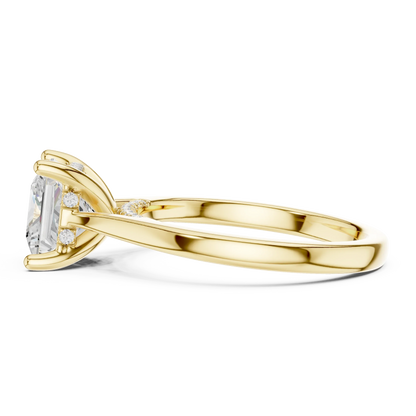 Side view of yellow gold princess solitaire ring with plain domed band and lab-grown diamond – Australia
