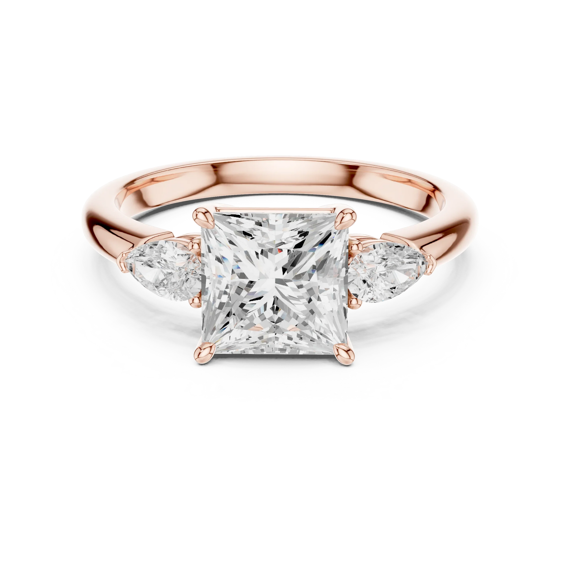 Princess three-stone ring in rose gold with pear side stones and lab-grown diamond 鈥?Australia