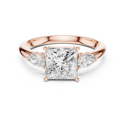 Princess three-stone ring in rose gold with pear side stones and lab-grown diamond 鈥?Australia