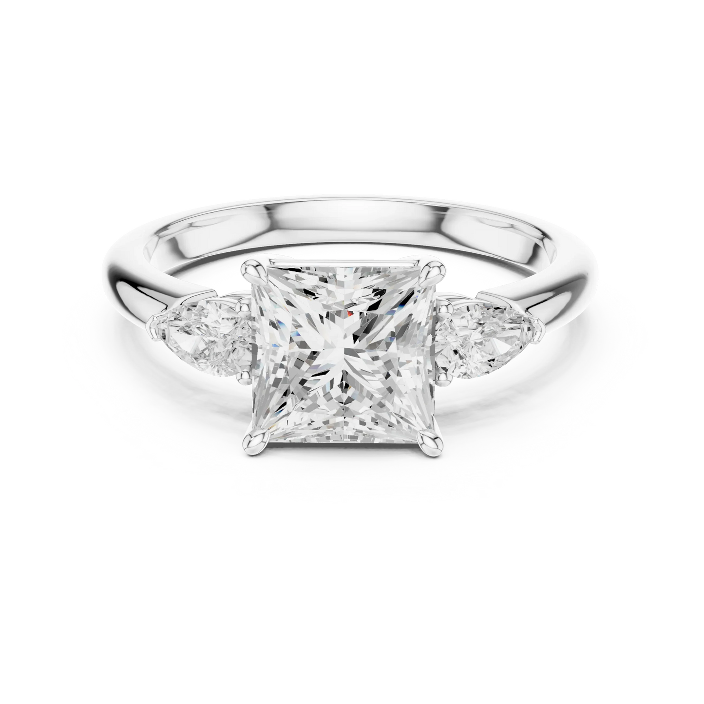 Princess three-stone ring in white gold with pear side stones and lab-grown diamond 鈥?Australia