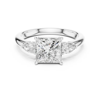 Princess three-stone ring in white gold with pear side stones and lab-grown diamond 鈥?Australia