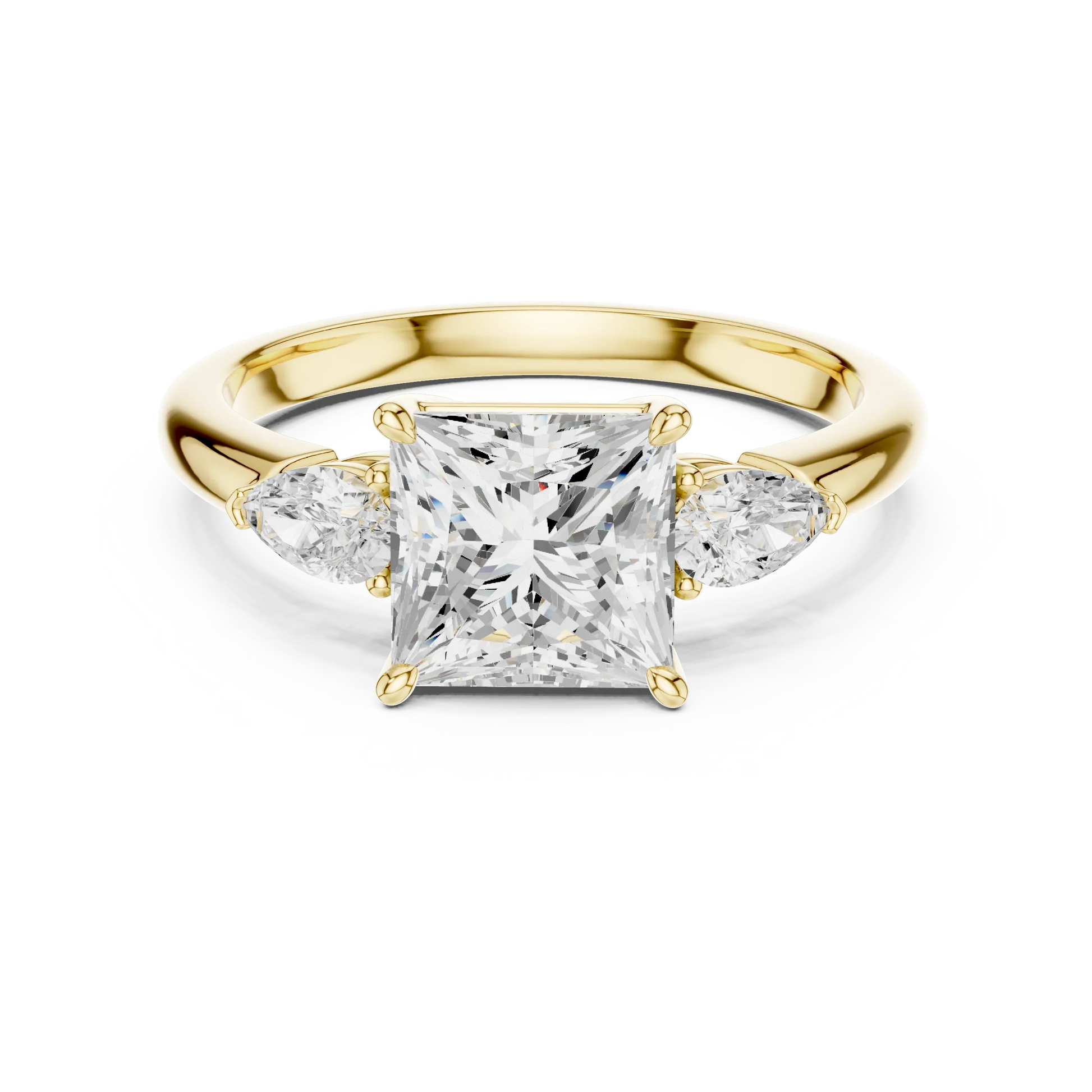 Princess three-stone ring in yellow gold with pear side stones and lab-grown diamond 鈥?Australia