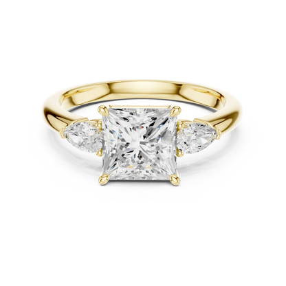 Princess three-stone ring in yellow gold with pear side stones and lab-grown diamond 鈥?Australia