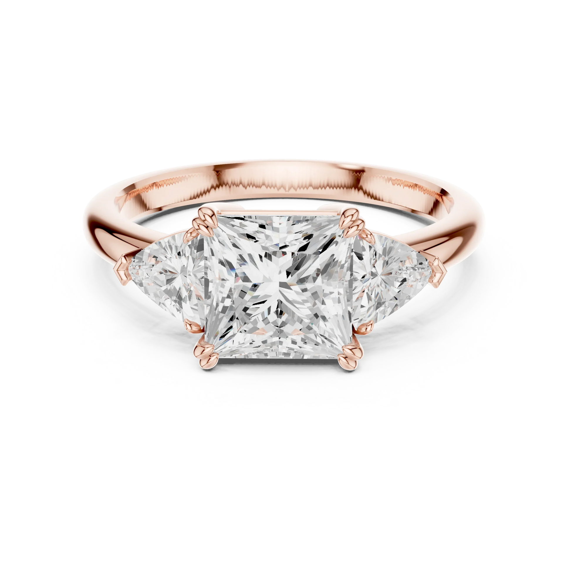 Princess three-stone ring in rose gold with trillion cut side stones and lab-grown diamond 鈥?Australia