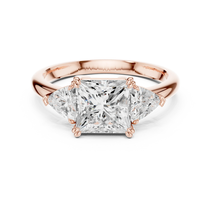 Princess three-stone ring in rose gold with trillion cut side stones and lab-grown diamond 鈥?Australia