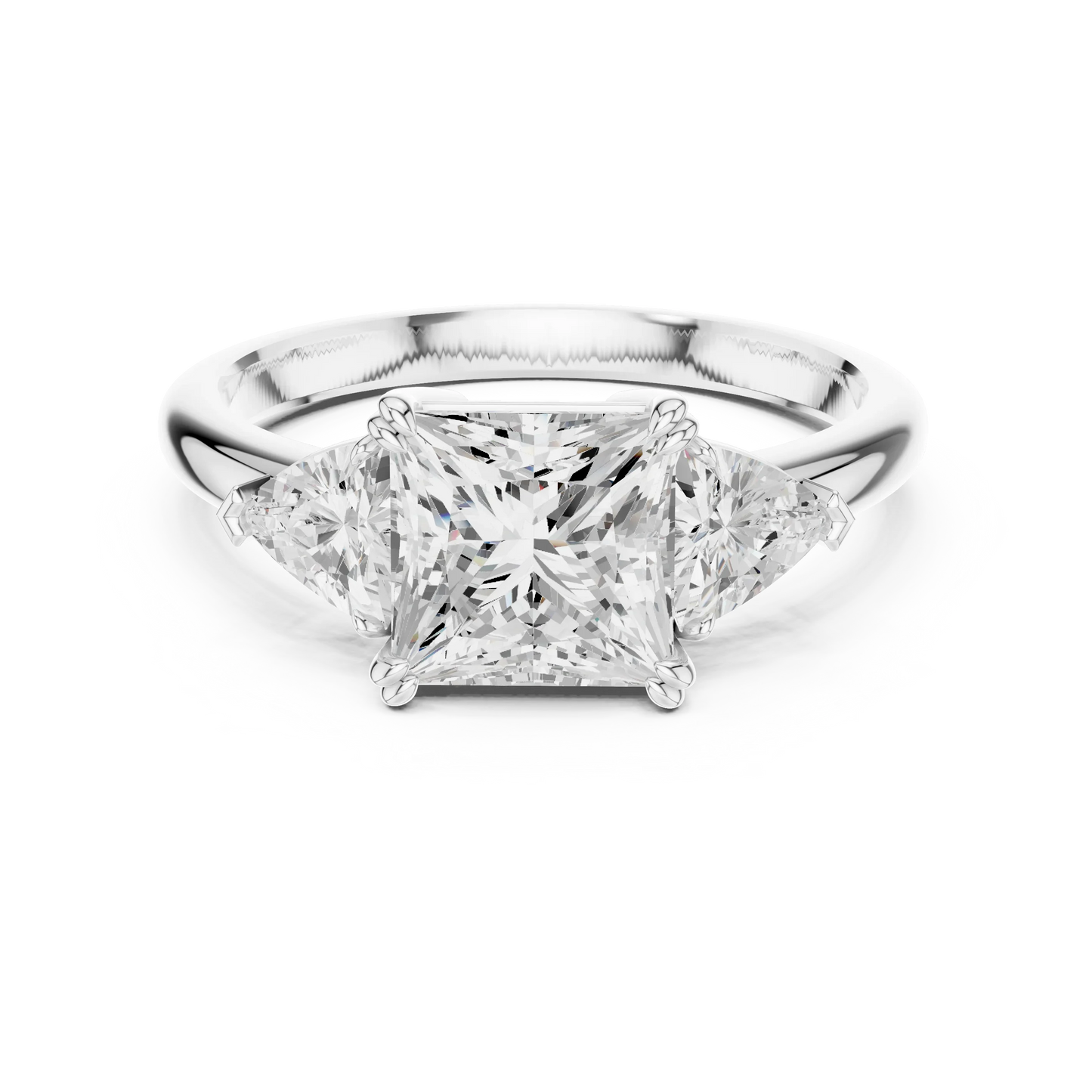 Princess three-stone ring in white gold with trillion cut side stones and lab-grown diamond 鈥?Australia