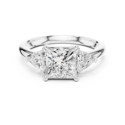 Princess three-stone ring in white gold with trillion cut side stones and lab-grown diamond 鈥?Australia