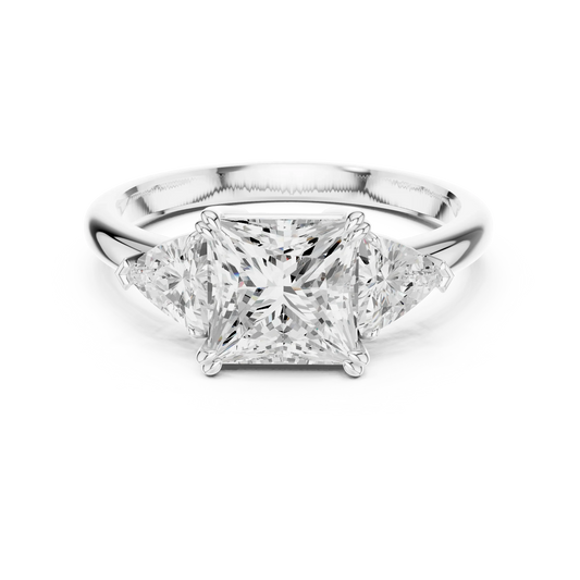 Princess three-stone ring in white gold with trillion cut side stones and lab-grown diamond 鈥?Australia