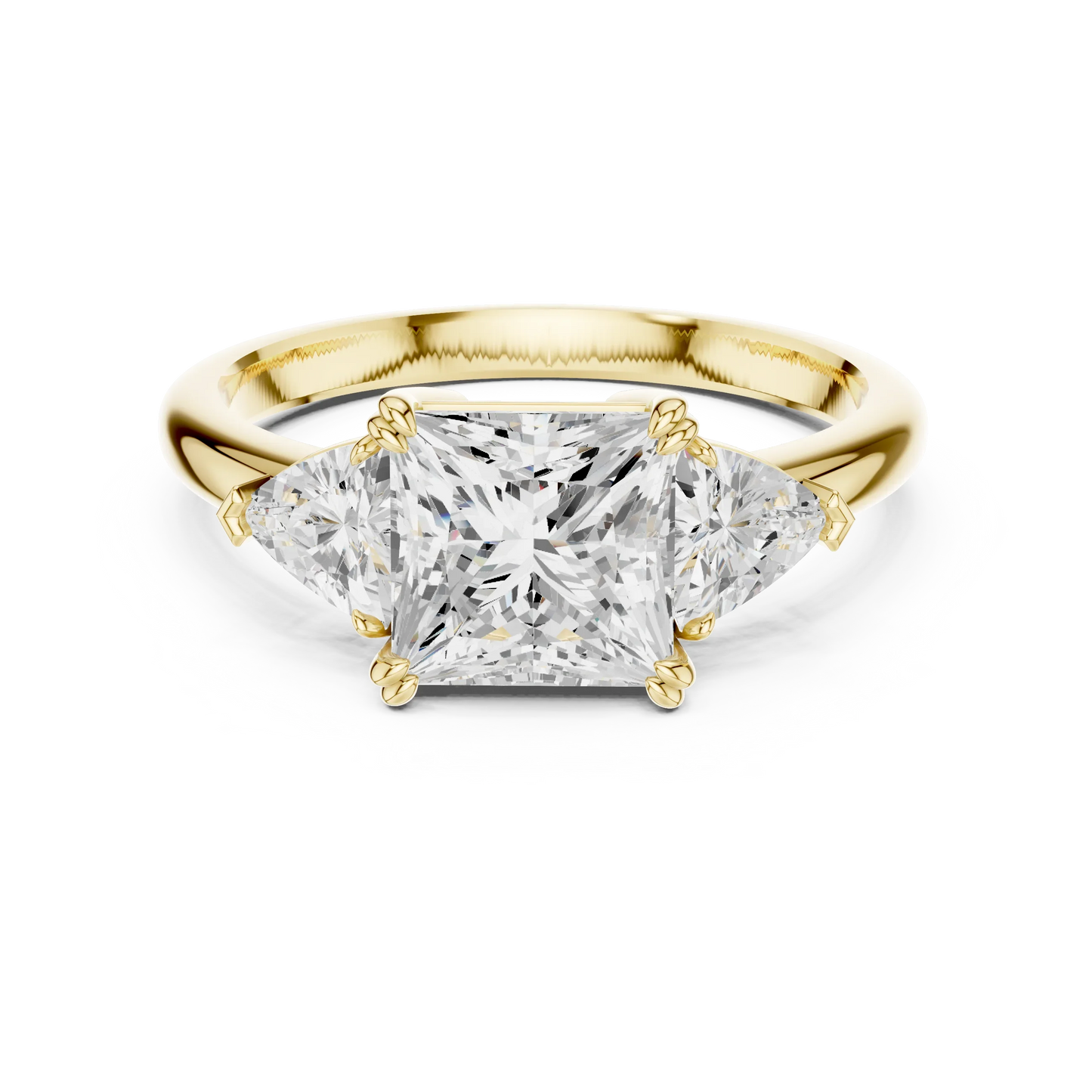 Princess three-stone ring in yellow gold with trillion cut side stones and lab-grown diamond 鈥?Australia