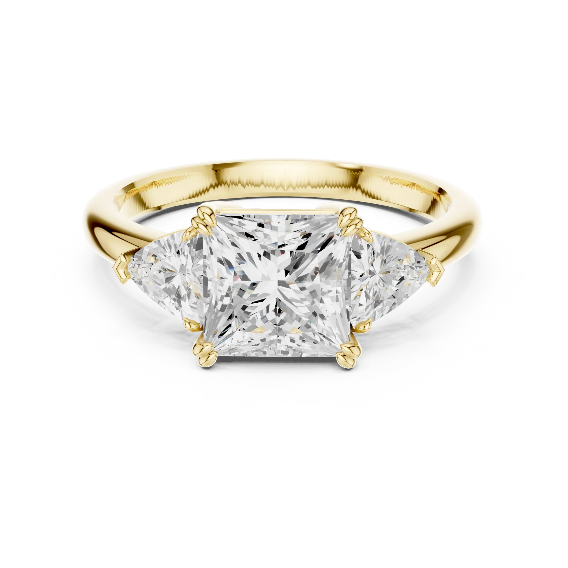 Princess three-stone ring in yellow gold with trillion cut side stones and lab-grown diamond 鈥?Australia