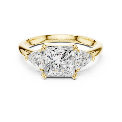 Princess three-stone ring in yellow gold with trillion cut side stones and lab-grown diamond 鈥?Australia