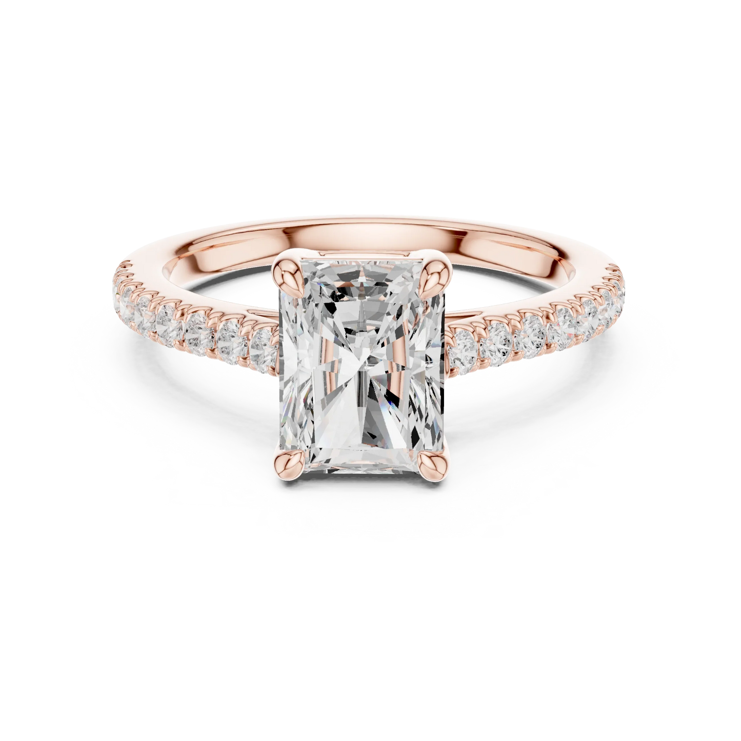 Lab-grown radiant diamond pavé band ring in rose gold