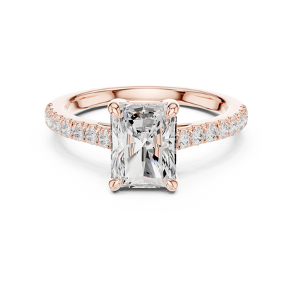 Lab-grown radiant diamond pavé band ring in rose gold