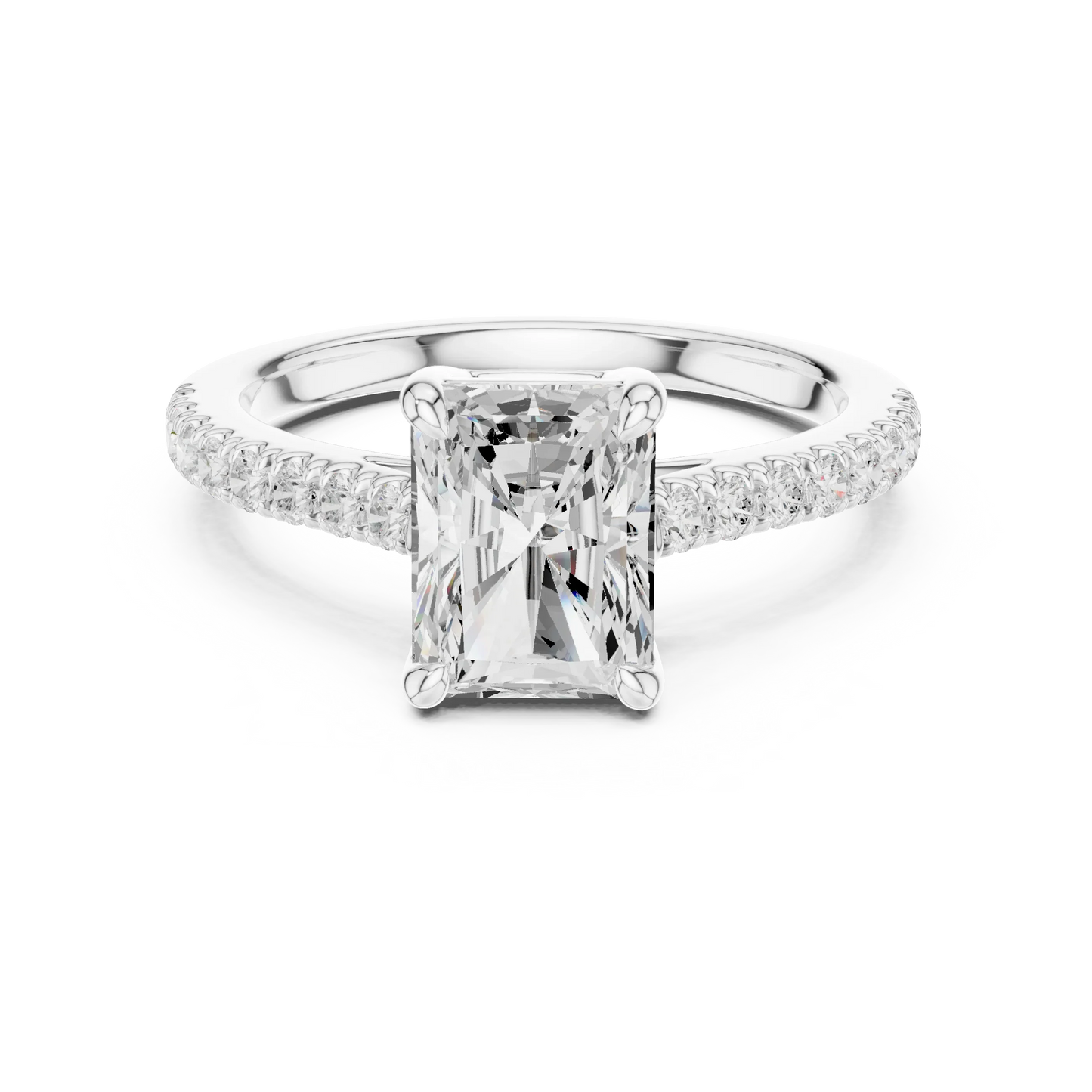 Lab-grown radiant diamond pavé band ring in white gold