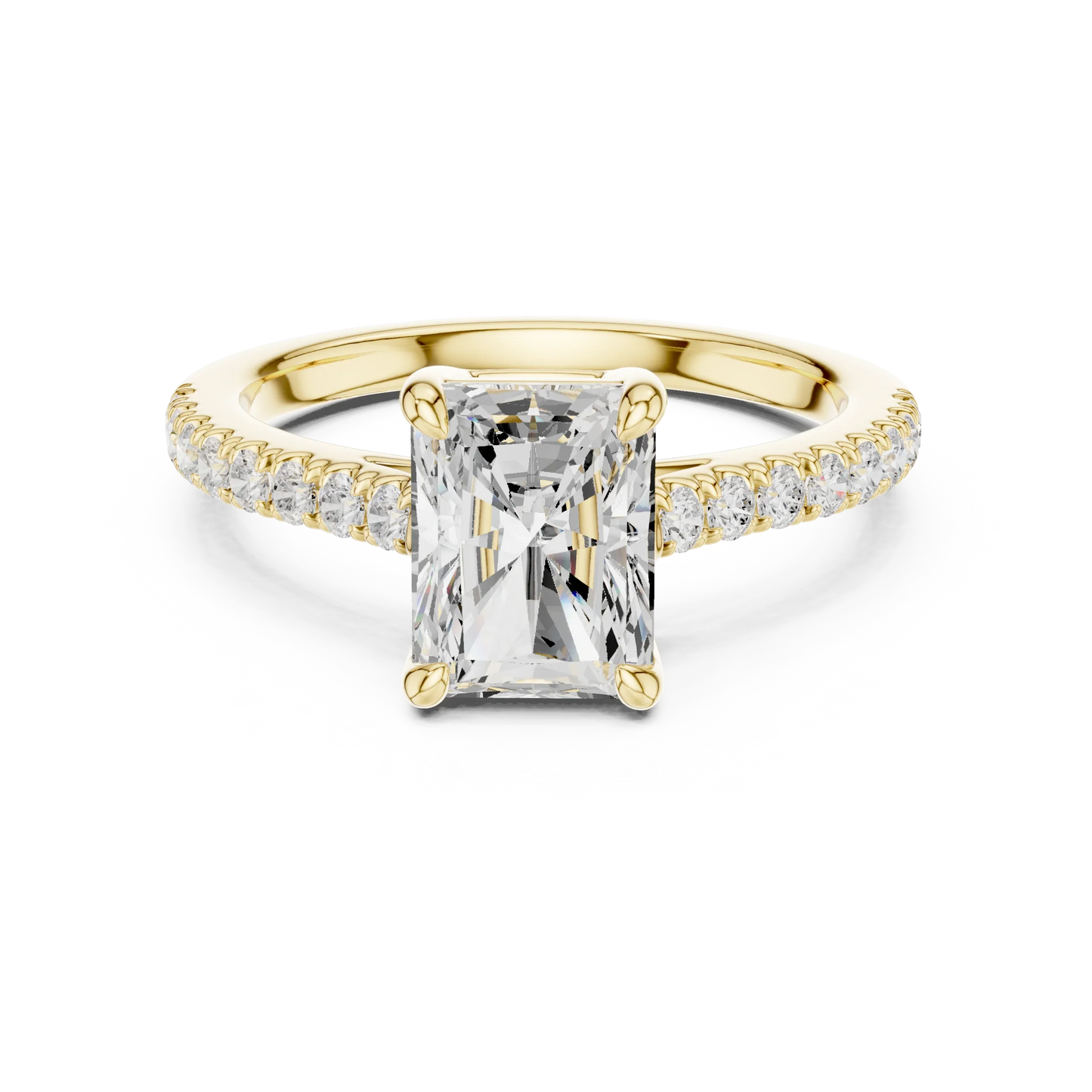 Lab-grown radiant diamond pavé band ring in yellow gold