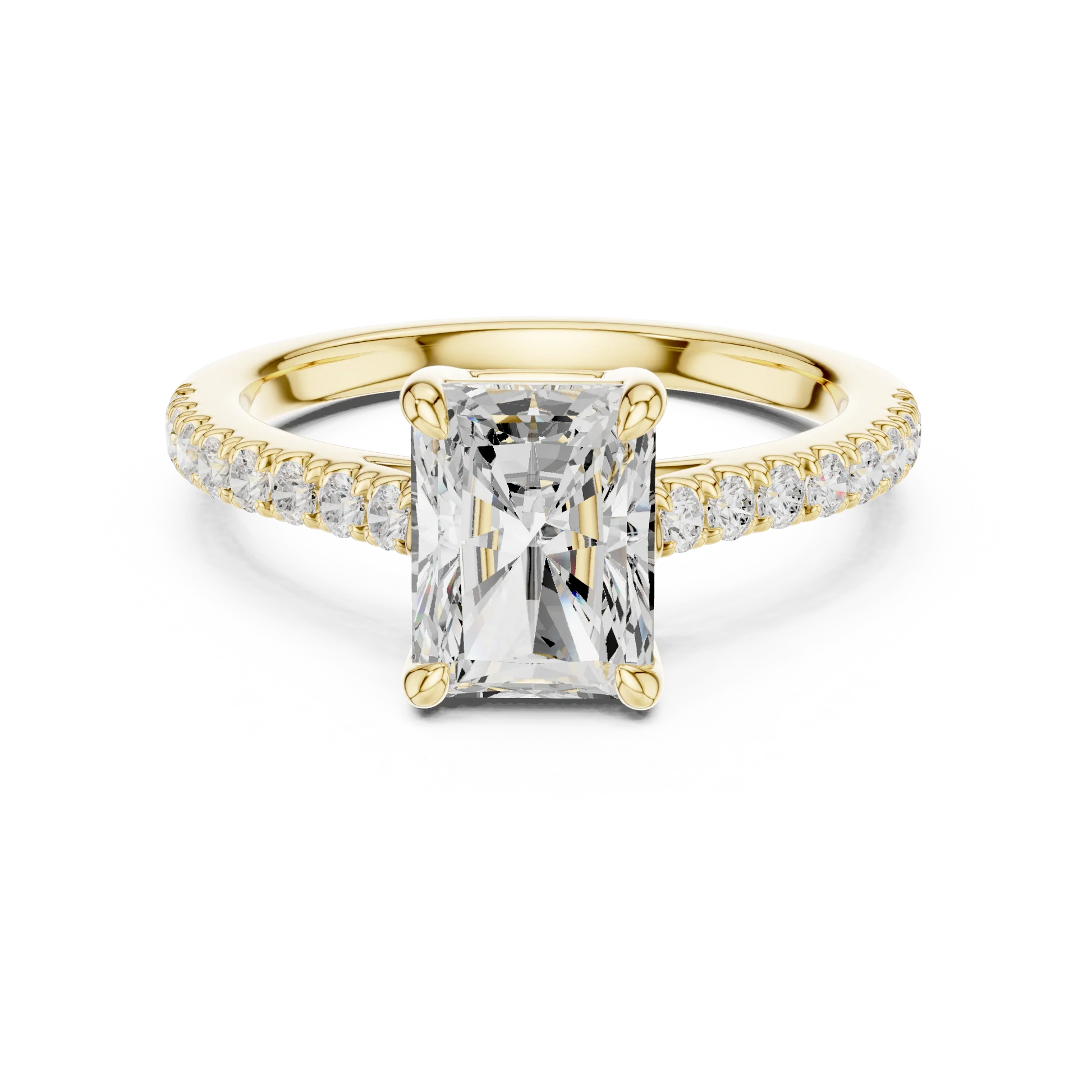 Lab-grown radiant diamond pavé band ring in yellow gold