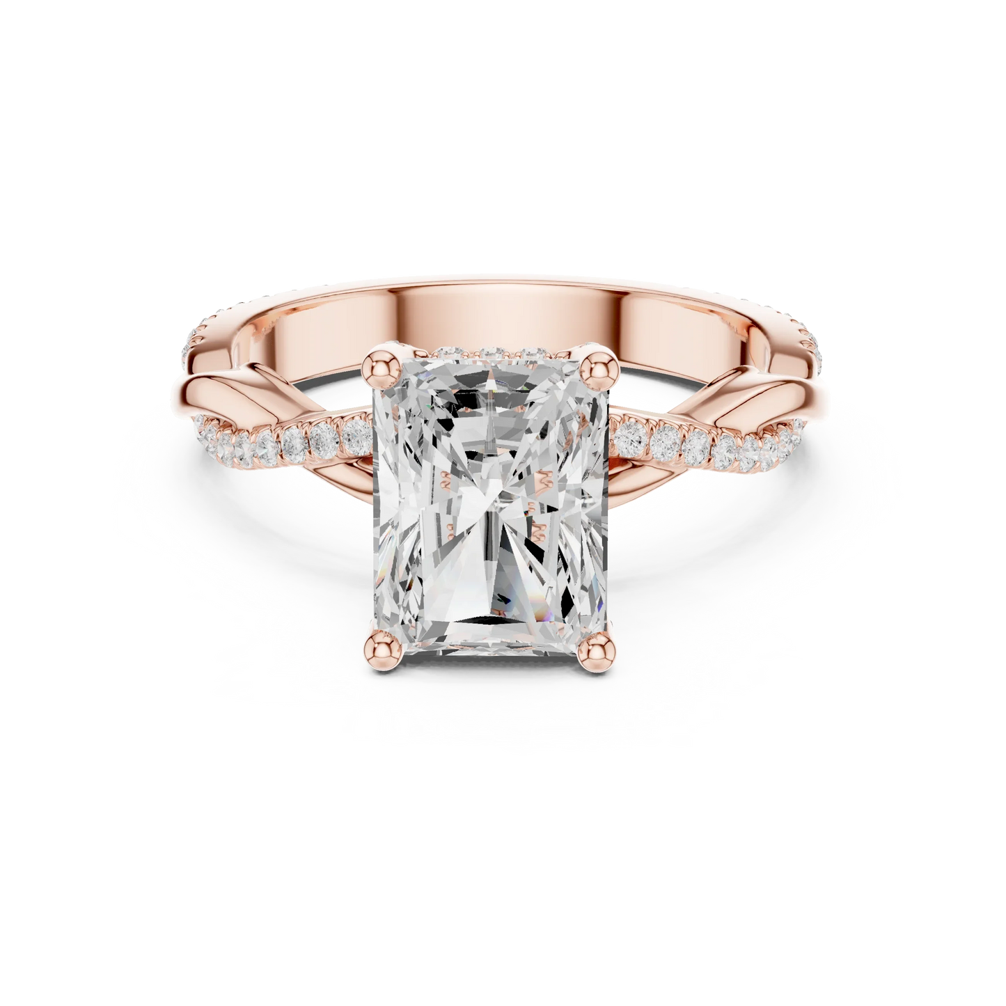 Radiant diamond ring in rose gold with twisted vine pave band and lab-grown diamond – Australia